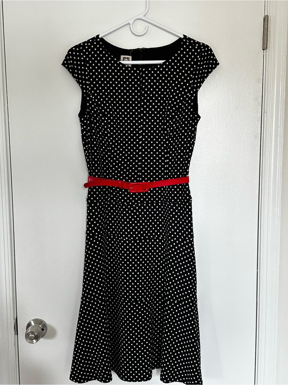 Anne Klein Polka Dot Belted Fit & Flare Dress | Red Belt